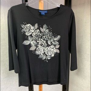 Black 3/4 Sleeve Embellished Top